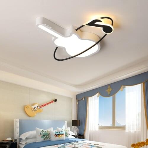 New White+Black Guitar Ceiling Lights Girl Children Room Bedroom Modern LED Lighting Surface Mount Remote Control Indoor Lamp
