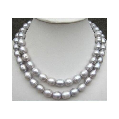 2row 9-10mm natural tahitian silver gray pearl necklace