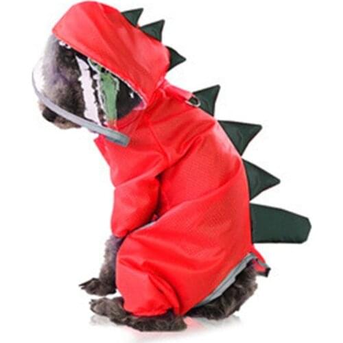Cartoon Dinosaur RainCoat With D-buckle Dog Clothes For Puppy Light Hooded Transparent Waterproof Rain Coat Corgi Pet Clothes