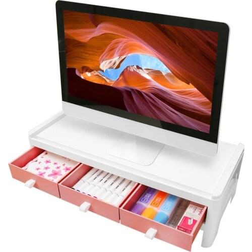 Computer Monitor Stand Riser with 3 Small Drawers Office Desktop Storage Organizer Laptop Stand Desk Holder Notebook TV Shelf