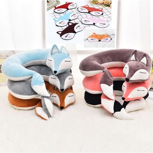 Lovely Fox Animal Cotton Plush U Shape Neck Pillow Travel Car Home Pillow Nap Cartoon U Shape Pillow for Flight Plane Travel