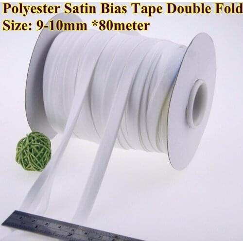 Polyester Satin Bias Tape Double Fold Size 1cm, 80meter. Bias Binding Double fold sewing material accessories DIY hand White