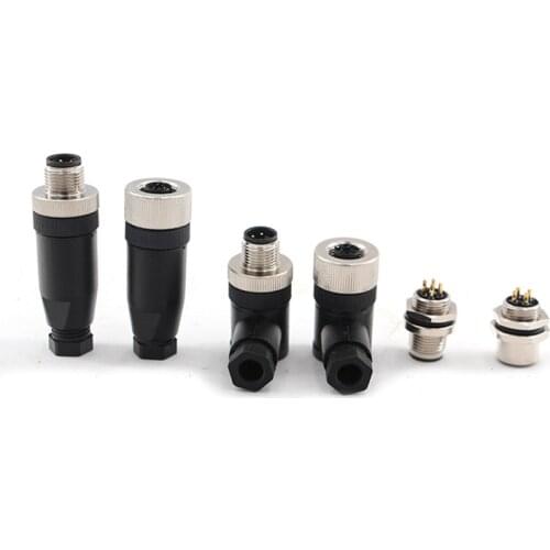 Industrial Automotive Car M12 4Pin Power Connector Screw Crimping Waterproof Curved Type Male Female Plug 4 Core Electric Socket