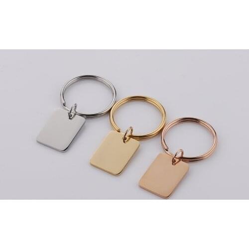 100% Stainless Steel Rectangle Key Chain Blank For Engrave Metal Rectangle Tag Charm Keychain Mirror Polished Wholesale 10pcs