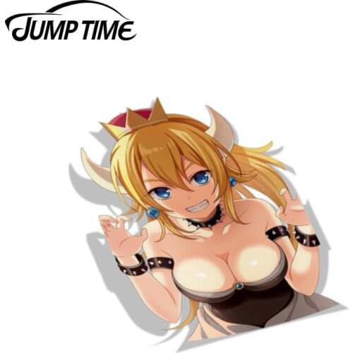 Jump Time 13cm x 9.8cm Funny Bowsette Sexy Anime Girl Window Vinyl Car Stickers Car Styling Auto Moto Car Decals Accessories