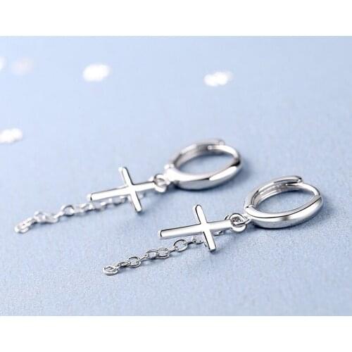 Simple Style Drop Earrings For Women Small Huggies With Cross Pendant Thin Tassel Dangle Earring Piercing Accessories Gift