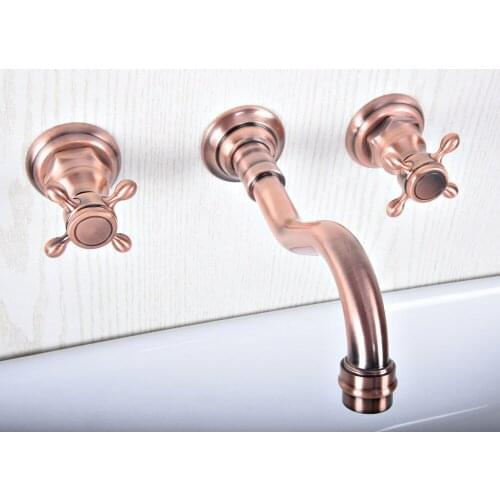 Bathtub Basin Antique Red Copper Bathroom Sink Mixer Tap Faucet 3 Pcs Faucets Dual Handle Sink Mixer Tap zsf501