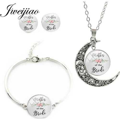 JWEIJIAO Bride Wedding Jewelry Sets Mother/Sister/Father Bride Groom Necklace Earrings Bracelet Glass Cabochon Charms BW04