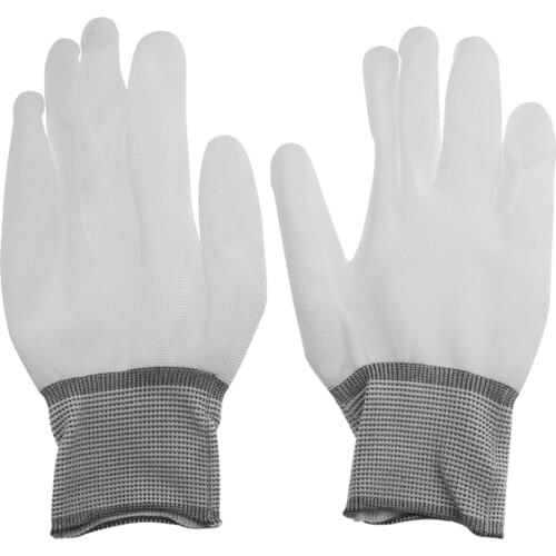 UANME 1 Pair ESD Safe Gloves White Anti-static Anti-skid PU Finger Top Coated for Electronic Repair Works