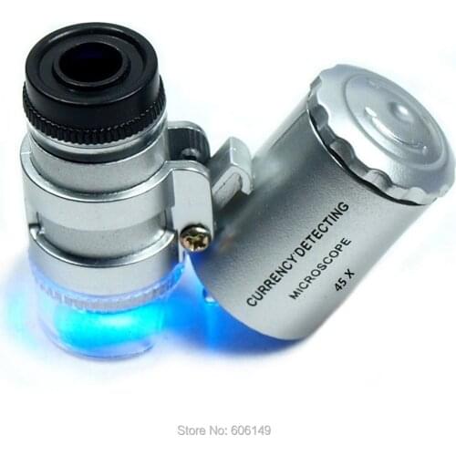 2 X Mini 45 x Jewelers Loupe Magnifier Microscope Magnifying Pocket LED & UV Light Free Shipping