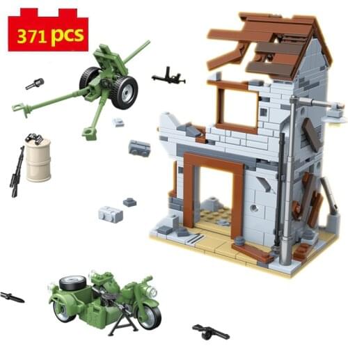 Military Series World War Ruin battle scene mini battle motorcycle weapon DIY Model Building Blocks Bricks Toys Gifts