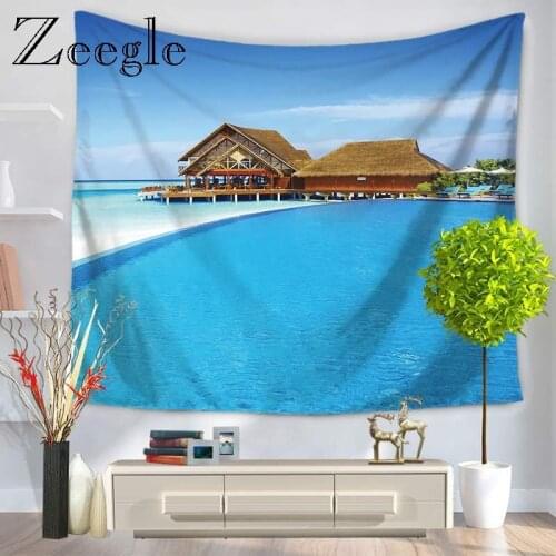 Zeegle Beach Scenic Polyester Printed Wall Tapstry Rectangle Indian Wall Hanging Printed Tapestry Wall Art