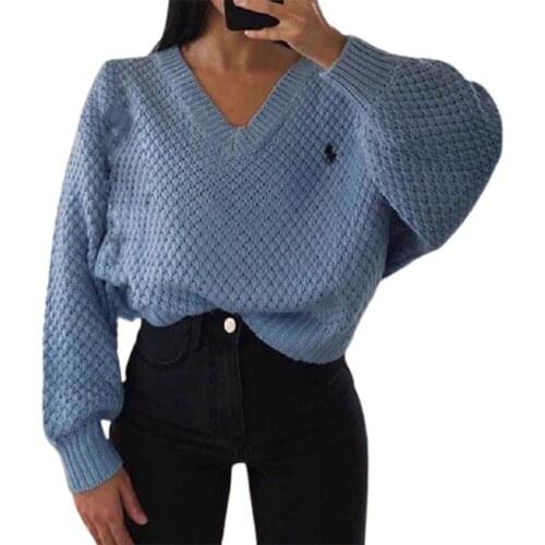 Sweaters Women 2021 V-Neck Batwing Sleeve Knitted Sweater Autumn Winter Oversized Solid Color Pullover Sweater Ladies Clothing