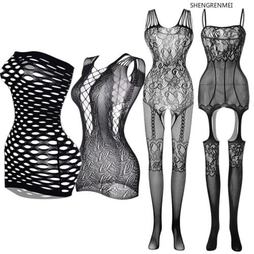 SHENGRENMEI Sexy Lingerie Fishnet Bodysuit for Women Exotic Sleepwear Porno Catsuit Open Crotch Underwear Sex Baby Dolls Teddy
