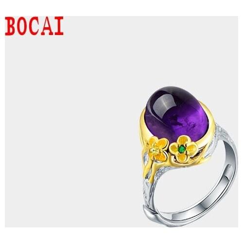 100%S925 Silver Womens Silver Ring Bracelet Flower Amethyst Ring Jewelry Ring Female