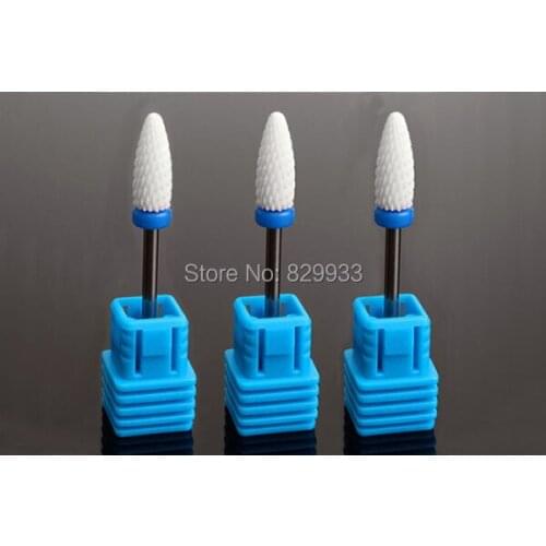 1PC Flame Shape Medium White Ceramic Nail Burr Bits Nail Art Salon Beauty Care Manicure Pedicure Drill Electric Micromotor Tools