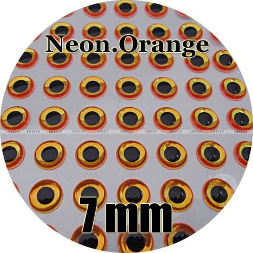 7mm 3D Fluorescent Neon Orange (Black Pupil) / Wholesale 450 Soft Molded 3D Holographic Fish Eyes, Fly Tying, Jig, Lure