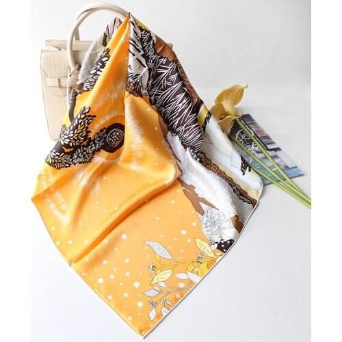 90cm 100% Real Twill Silk Women Scarf Hair neck scarfs Printed Village Handrolled Large Wraps Shawls Handkerchief Wholesales