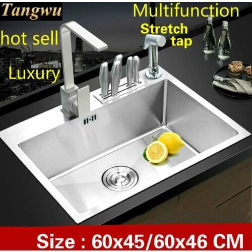 Free shipping Apartment luxurious vogue kitchen manual sink single trough 304 stainless steel hot sell 600x450/600x460 MM