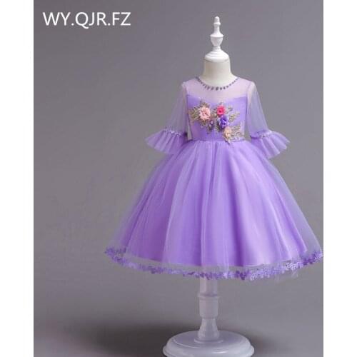 BH726#Ball Gown purple Flower Girl Dresses European American short-sleeved embroidered childrens princess dress 2018 wholesale