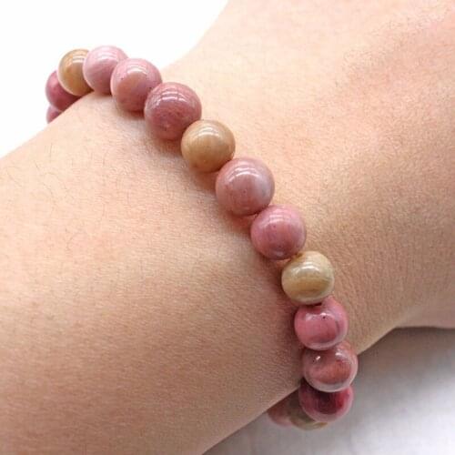 NAPOLN 8mm Rhodolite Bracelet Fashion Natural Stone Beaded Jewelry For Men Women