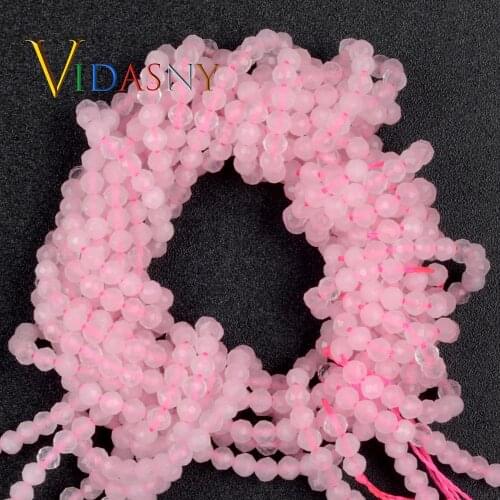Natural Stone Faceted Rose Quartzs Gemstones Diy Necklace Accessorie 2-4.5mm Spacer Loose Beads For Jewelry Making 15