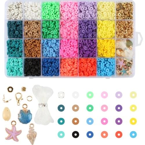 28 Grid Polymer Clay Beads Flat Round Clay Disk Beads Loose Spacer Letter Beads Jewelry DIY Making Necklace Bracelet Finding