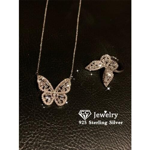 CC Necklaces Pendants Women 925 Silver Butterfly Cubic Zirconia Wedding Necklace Bridal Charms Accessories Fine Jewelry CCN700