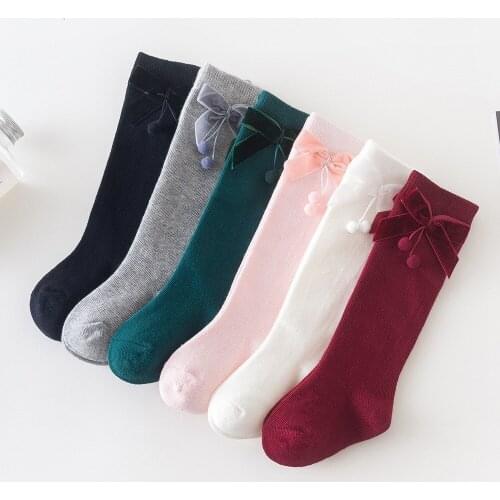 Kids Baby Autumn Winter Girls Bow Socks Knee Length Toddler Soft Children Cotton Long Sock ADK250
