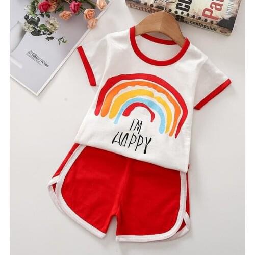 Summer 2020 Hot Style Children Short Sleeve Set Baby Cotton Short Sleeve + Shorts 2 Piece Childrens Vest Set
