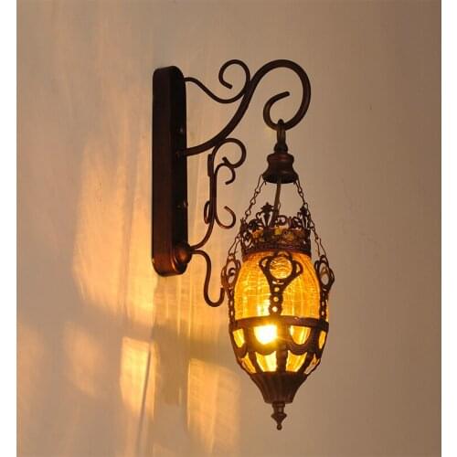 European retro wrought iron wall lamp living room bedroom bedside lamp aisle balcony creative decorative wall lamp