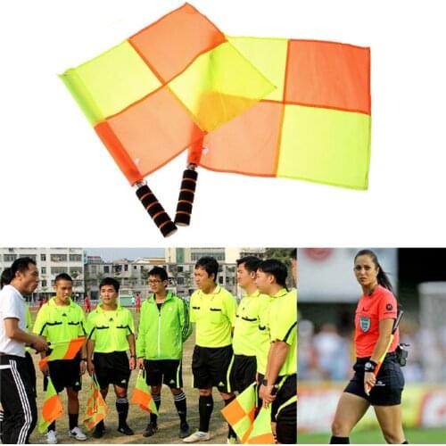 2pcs Soccer/Football Referee Flag with Carry Bag Judge Sideline Fair Play Use Sports Match Football Rugby Hockey Training