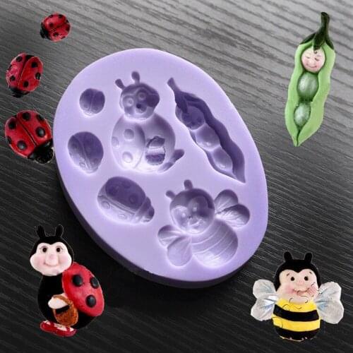 Dry pace modelling mold ladybug modelling bees turn sugar mold baby peas fondant chocolate silicone tools