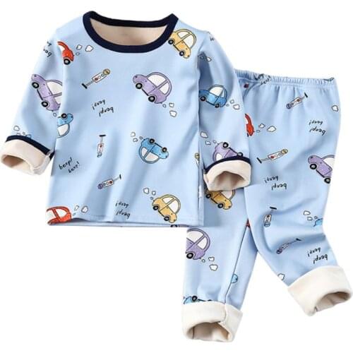 Ins Multi-color Children Cotton Homesuit Kids Girls Boys Clothes Cute Cartoon Print Long Sleeve Winter Casual Warm Thick Pajamas