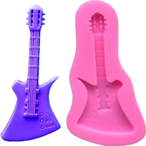 Cake Decoration DIY Tools Delicate Electric Guitar Handsome 3D Chocolate Liquid Silicone Molds Pastry Mould Jello Pudding C130