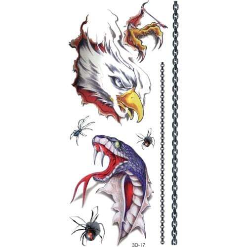 3d Eagle Fake Tattoo Arm Bird Body Art Hawk Tattoos For Sexy Man Waterproof snake Temporary Tattoo Sleeves Men Stickers Paste