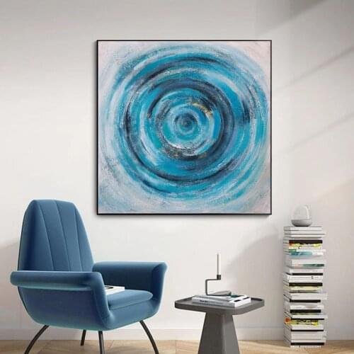 Hand Painted Blue Whirlpool Abstract Oil Painting on Canvas Wall Art Handmade Oil Painting House Wall Decoration No Frame