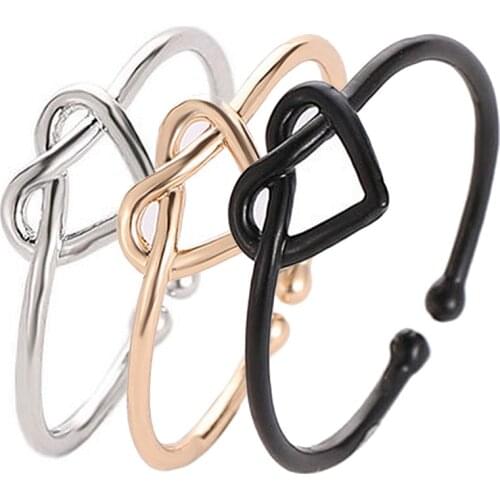 Minimalist Heart Adjustable opening Rings For Women Men Black Gold Silver Color Vintage Ring Everyday Jewelry Simple Gifts
