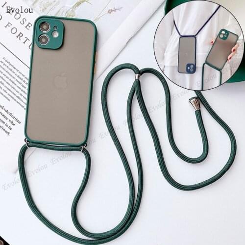 Lanyard Strap Matte Shockproof Phone Case on for iphone 12 mini 12 pro Max 11 XR Xs Max 6 7 8 Plus SE 2020 Strap Necklace Shell