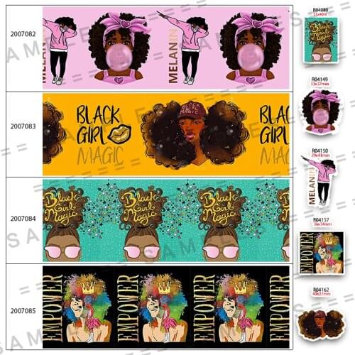 Fashion Black Girl Magic Character Printed Grosgrain/Satin Ribbon 30pcs/lot Resins DIY Holiday Decor 200708