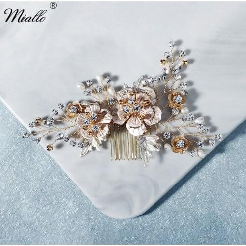 Miallo Fashion Leaf Flower Hair Comb Clips for Women Rhinestone Bridal Wedding Hair Accessories Jewelry Bride Headpiece Gifts