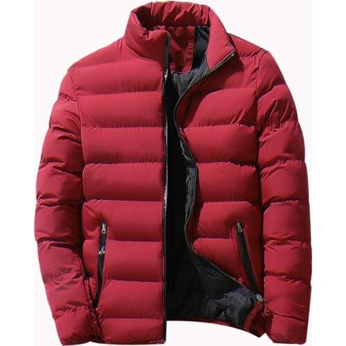 Brand Men Parka Cotton Padded Winter Jacket Coat Mens Warm Jackets Male Solid Color Stand Collar Zipper Thick Coats Down Parkas
