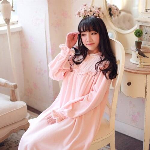 DISCOUNT Nightdress Female Autumn Winter Thicken Velvet Long Sleepwear Retro Princess Roman Holiday Women Sleeping Dress