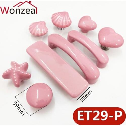 Single hole Pink Love Heart Shape Kids Ceramic furniture Handles Cabinet pulls Kitchen door knobs Drawer Knobs 76mm/96mm