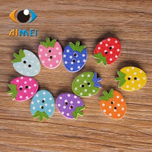 Wholesale/retailed 50pcs/lot Strawberry painting Wooden painting buttons for children clothing DIY gift Decoration Card