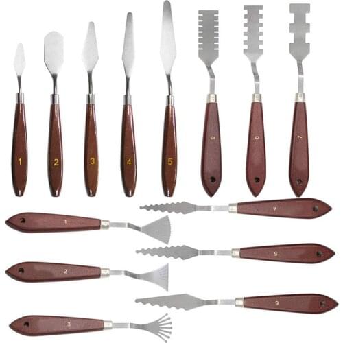 Palette Knife 14 Pieces Stainless Steel Spatula Painting Supplies with Wood Handle for Oil Painting