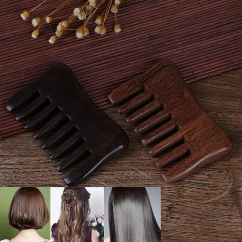 1pc Natural Gold/Black Sandalwood Super Wide Tooth Wood Combs Small Hair Combs Pocket Wooden Comb