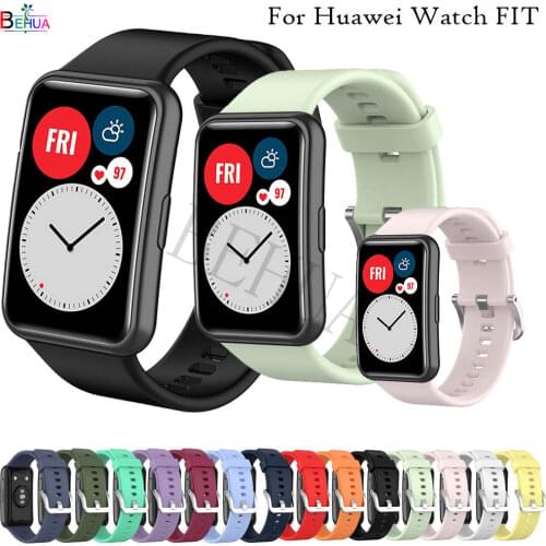 BEHAU Silicone Watch Strap For Huawei Watch Fit original SmartWatch Band Accessories For Huawei fit WristBand Bracelet with tool