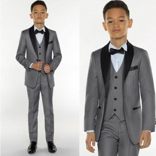 Xinkaifa Grey Kids Suits For Boy Formal Baby Clothes British Style For Party Wedding Piano Prince Flower Slim Fit Boy Suits