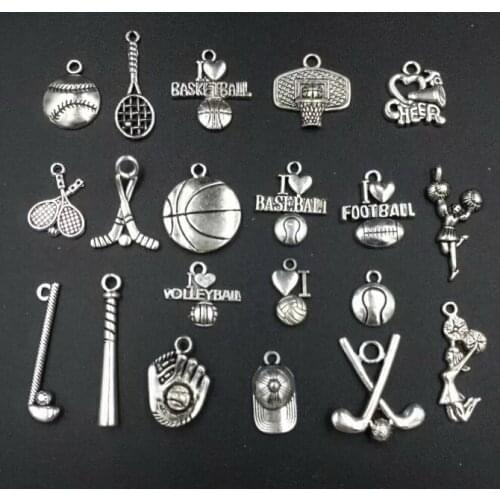 Mixed football \ basketball \ volleyball \ hockey \Cheerleading Baseball Glove Baseball Bat Charms Pendants Jewelry Accessories
